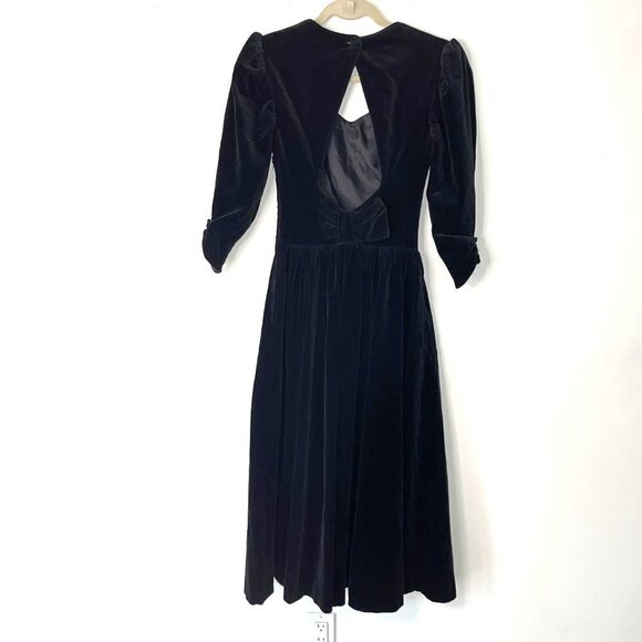 Laura Ashley Womens Princess Dress Size 6 Vintage Cotton Velvet Open Back Black - Picture 2 of 12